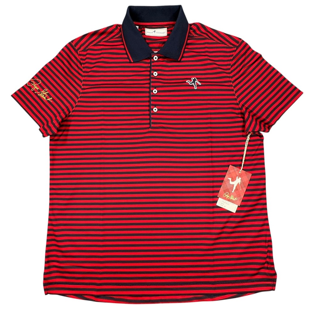 Payne Stewart Polo Shirt Mens Size M Red Navy Stripe Signature Sunday‎ NWT